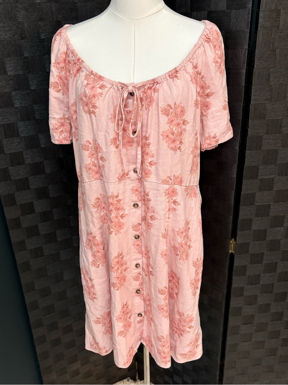 Universal Thread Pink Floral Linen Blend Button Front Dress